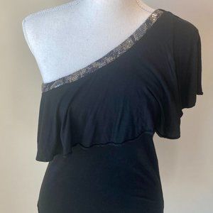 Express One-Shoulder Top - Small - Black+Sequins